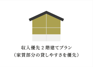 横浜市の工務店の賃貸併用住宅：収入優先2階建てプラン（家賃部分の貸しやすさを優先）